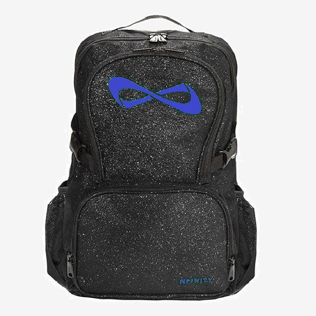 Nfinity Black Sparkle Backpack Royal Logo Total Spirit Cheerleading