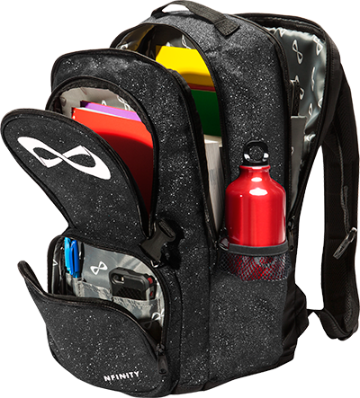 Nfinity Black Sparkle Backpack White Logo Total Spirit Cheerleading